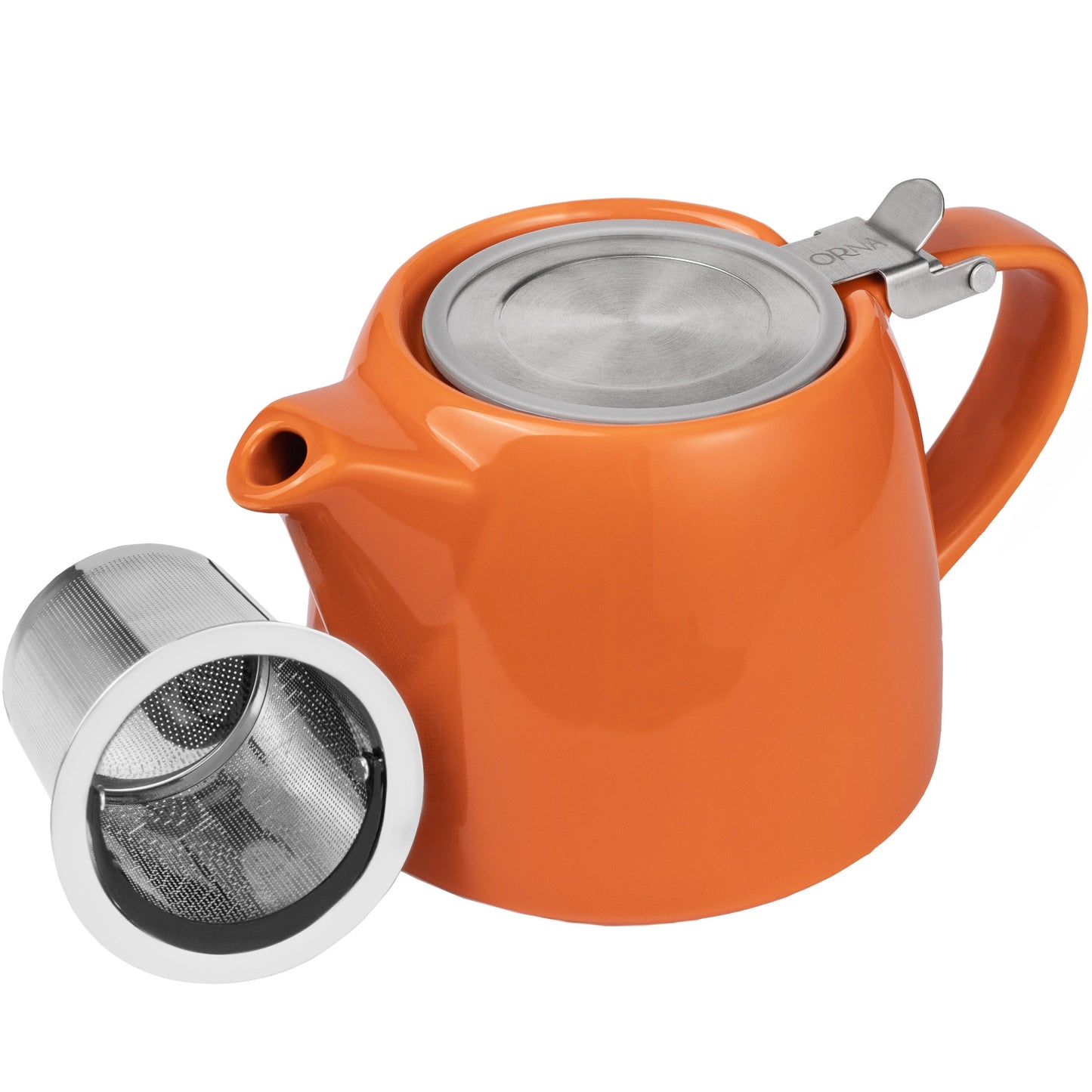 ORNA Ceramic Teapot with Basket Infuser and Stainless Steel Lid in Orange, 18.6 Oz (550ml)