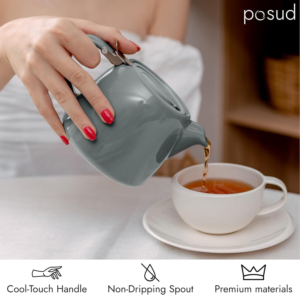 
                  
                    posud Ceramic Teapot with Infuser – Small Porcelain Loose Leaf Teapot for 2 – 550ml / 18.6 Oz Stump Tea Pot for 2 Cups with Strainer (Grey)
                  
                