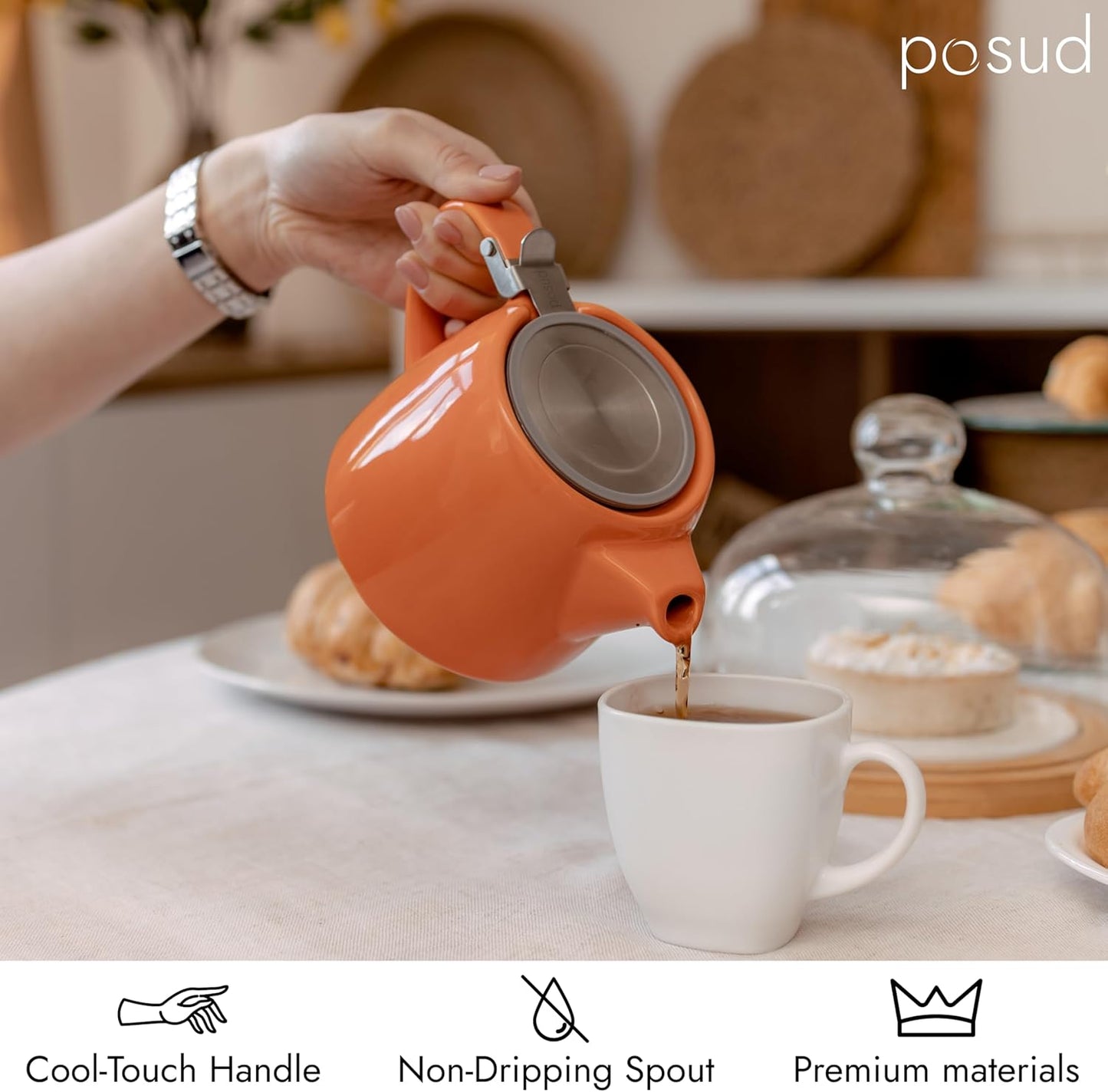 
                  
                    posud Ceramic Teapot with Infuser – Small Porcelain Loose Leaf Teapot for 2 – 550ml / 18.6 Oz Stump Tea Pot for 2 Cups with Strainer (Orange)
                  
                