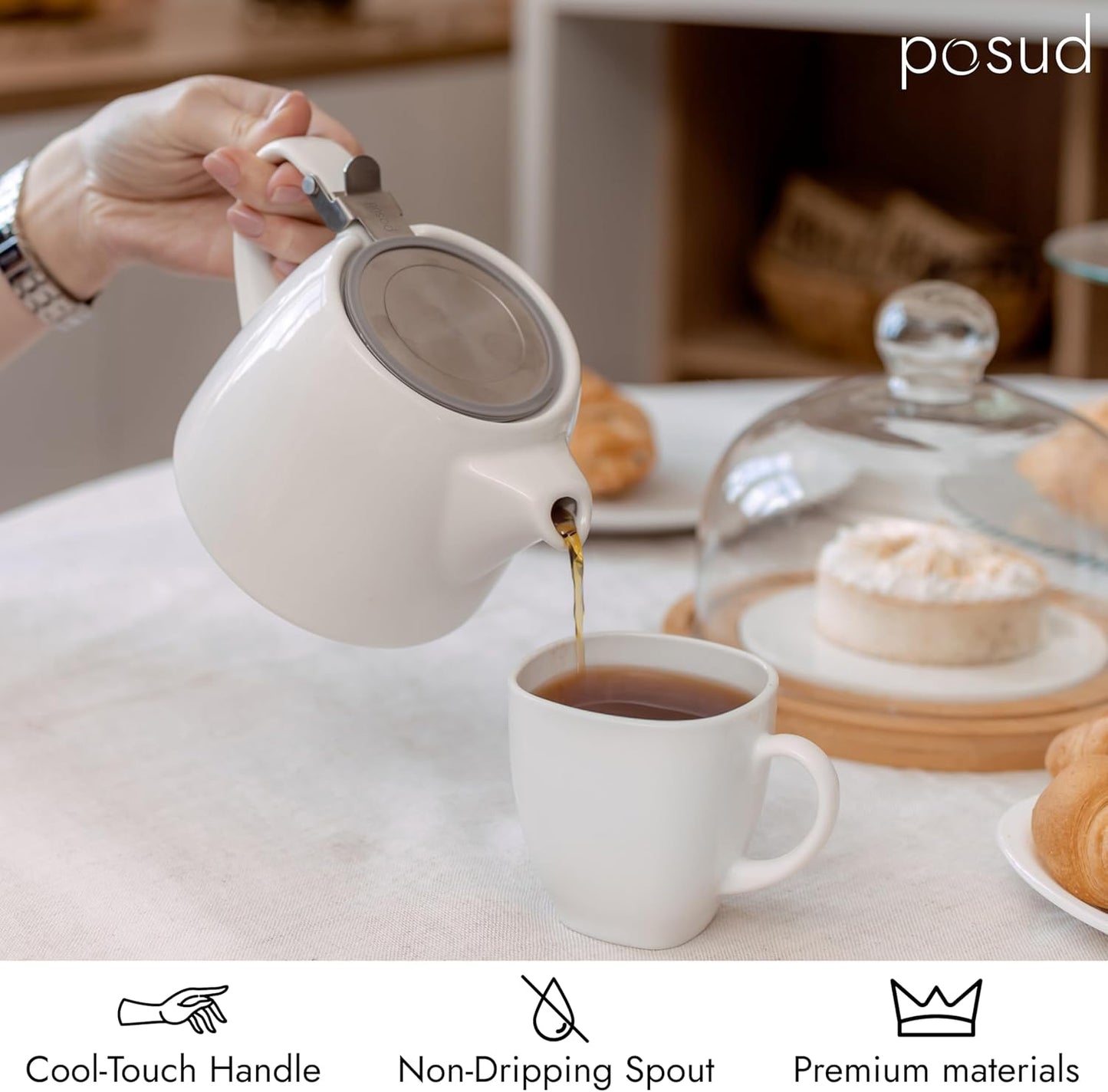 
                  
                    posud Ceramic Teapot with Infuser – Small Porcelain Loose Leaf Teapot for 2 – 550ml / 18.6 Oz Stump Tea Pot for 2 Cups with Strainer (White)
                  
                