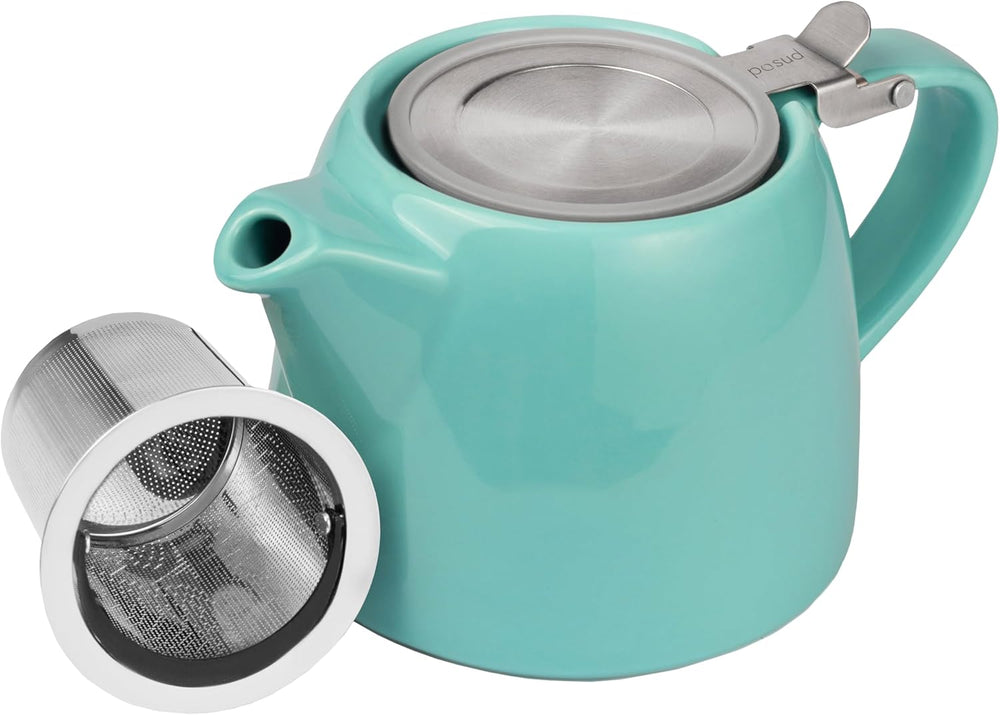 posud Ceramic Teapot with Infuser – Small Porcelain Loose Leaf Teapot for 2 – 550ml / 18.6 Oz Stump Tea Pot for 2 Cups with Strainer (Turquoise)