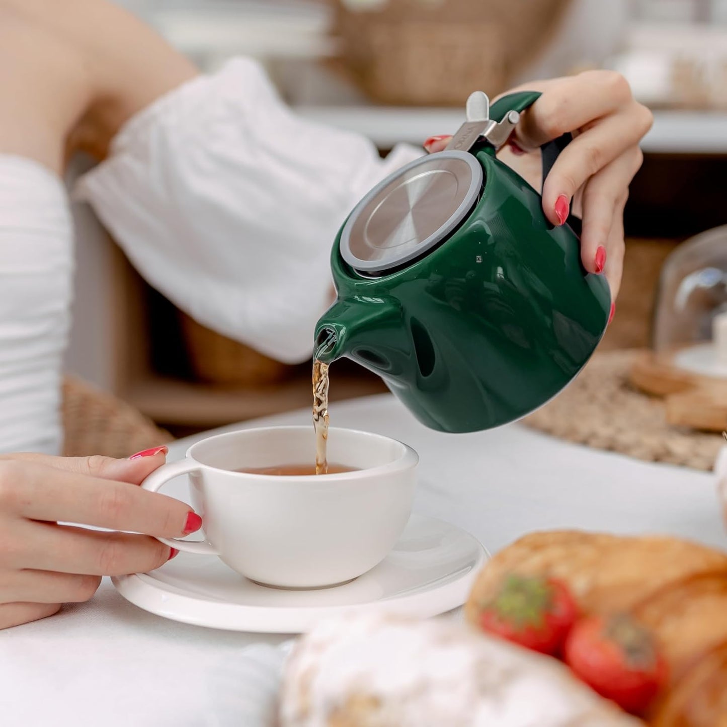 
                  
                    ORNA Ceramic Teapot with Basket Infuser and Stainless Steel Lid in Forest Green, 18.6 Oz (550ml)
                  
                