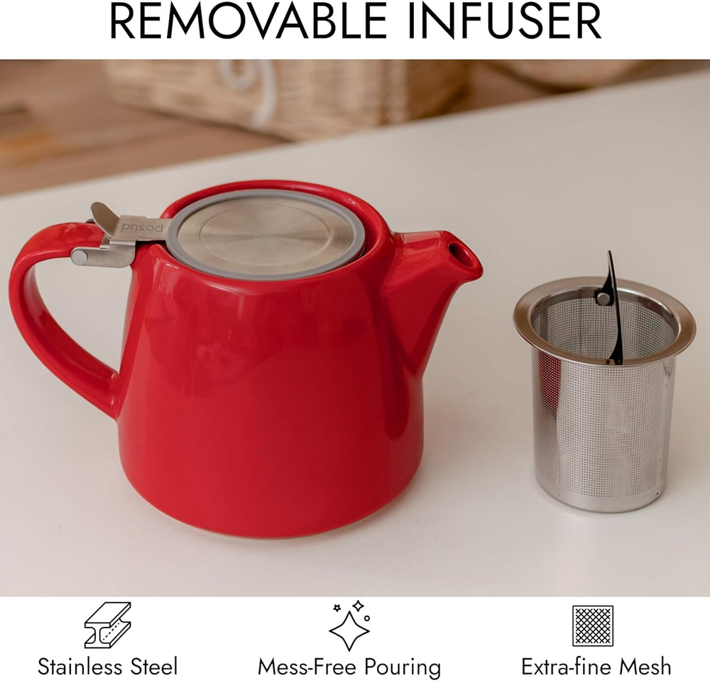 
                  
                    posud Ceramic Teapot with Infuser – Small Porcelain Loose Leaf Teapot for 2 – 550ml / 18.6 Oz Stump Tea Pot for 2 Cups with Strainer (Red)
                  
                