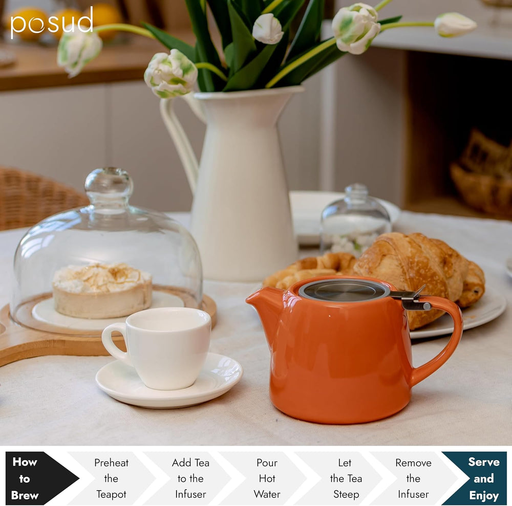 
                  
                    posud Ceramic Teapot with Infuser – Small Porcelain Loose Leaf Teapot for 2 – 550ml / 18.6 Oz Stump Tea Pot for 2 Cups with Strainer (Orange)
                  
                