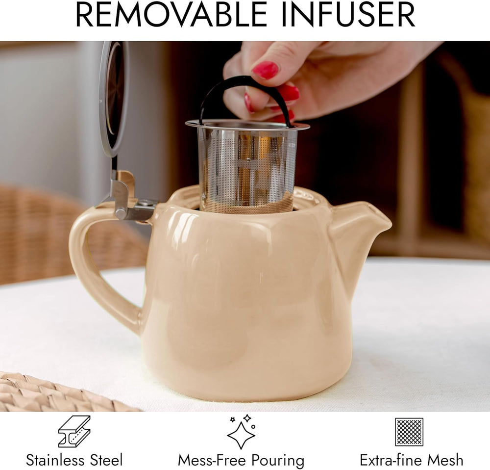 
                  
                    posud Ceramic Teapot with Infuser – Small Porcelain Loose Leaf Teapot for 2 – 550ml / 18.6 Oz Stump Tea Pot for 2 Cups with Strainer (Sand)
                  
                