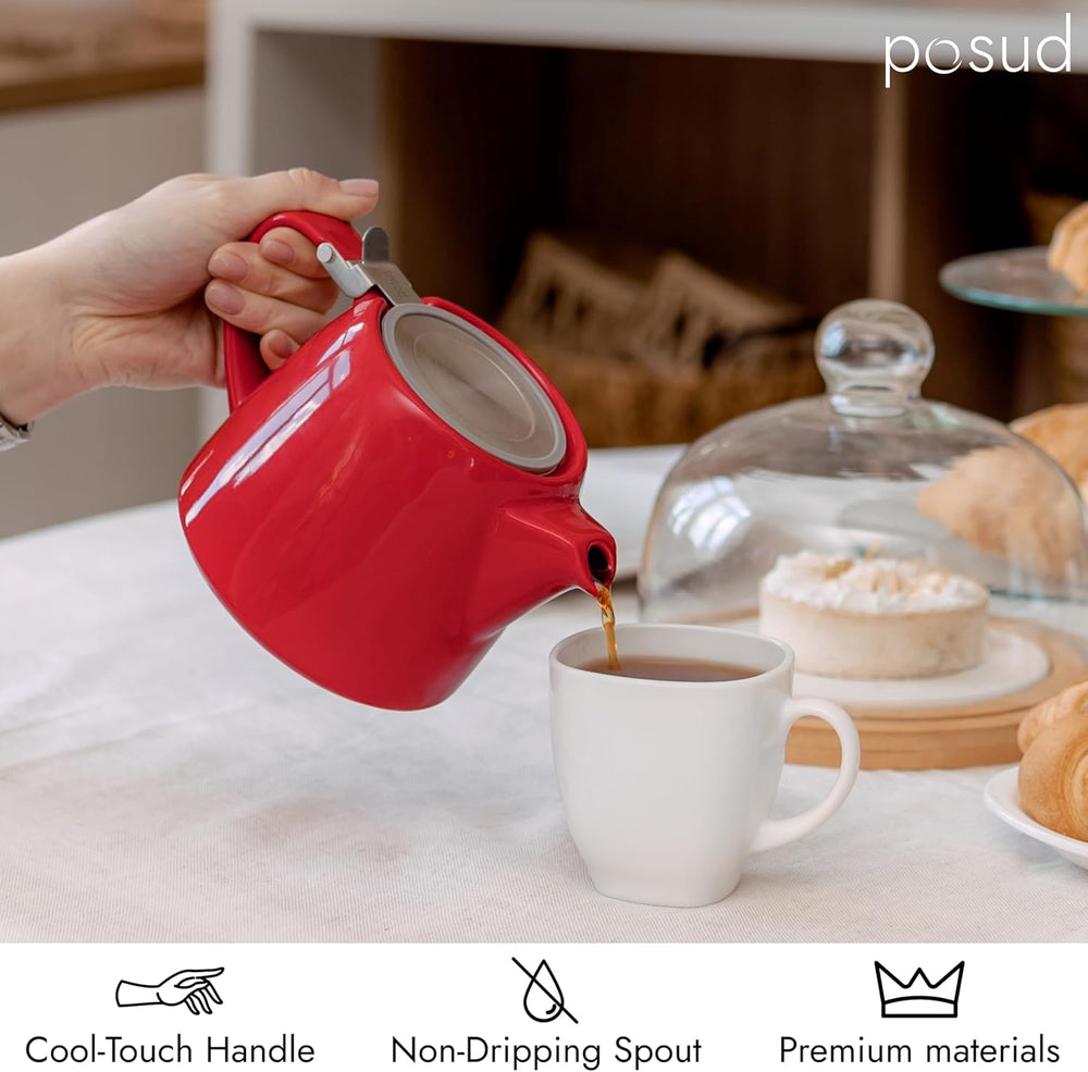 
                  
                    posud Ceramic Teapot with Infuser – Small Porcelain Loose Leaf Teapot for 2 – 550ml / 18.6 Oz Stump Tea Pot for 2 Cups with Strainer (Red)
                  
                