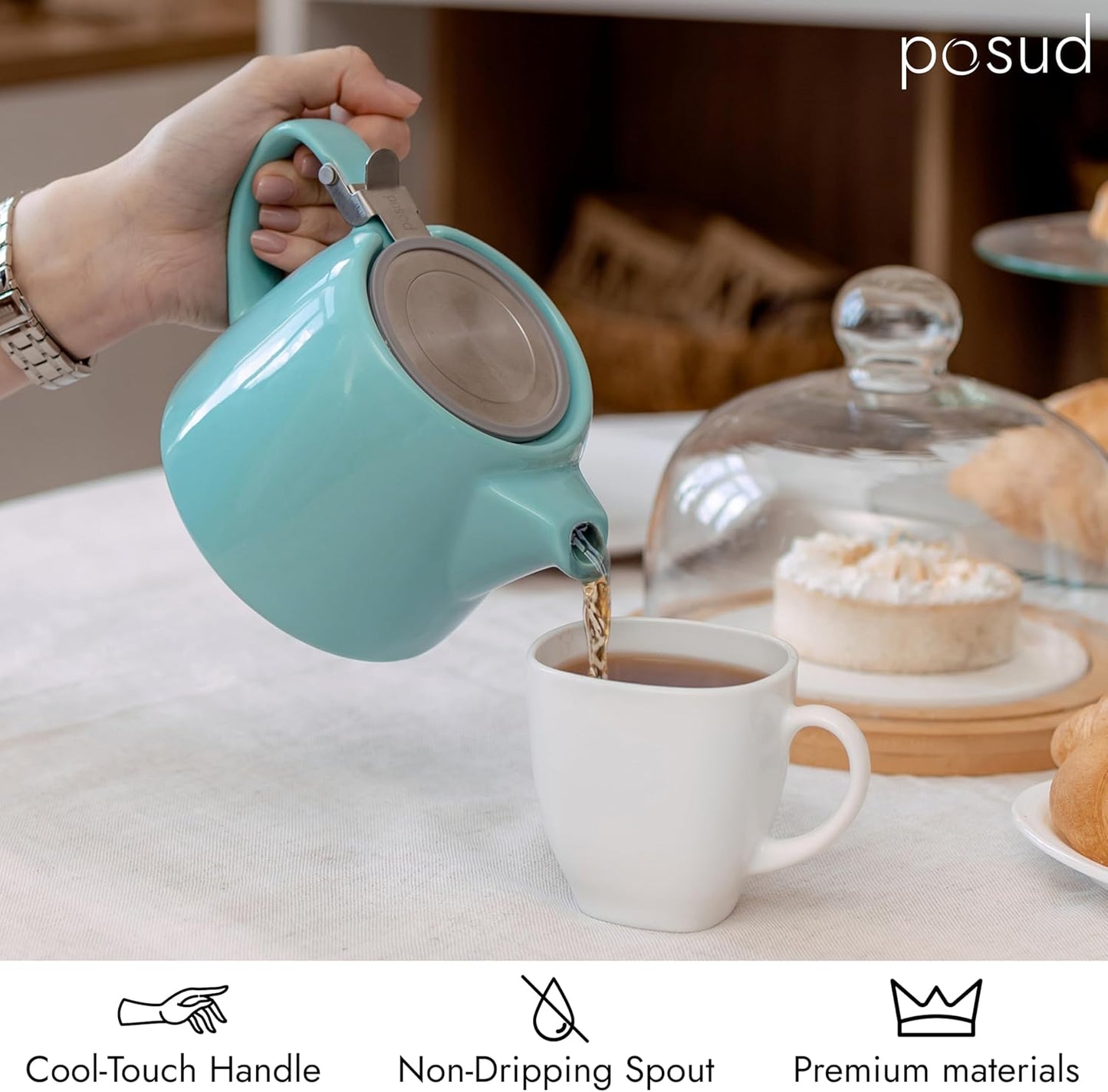 
                  
                    posud Ceramic Teapot with Infuser – Small Porcelain Loose Leaf Teapot for 2 – 550ml / 18.6 Oz Stump Tea Pot for 2 Cups with Strainer (Turquoise)
                  
                