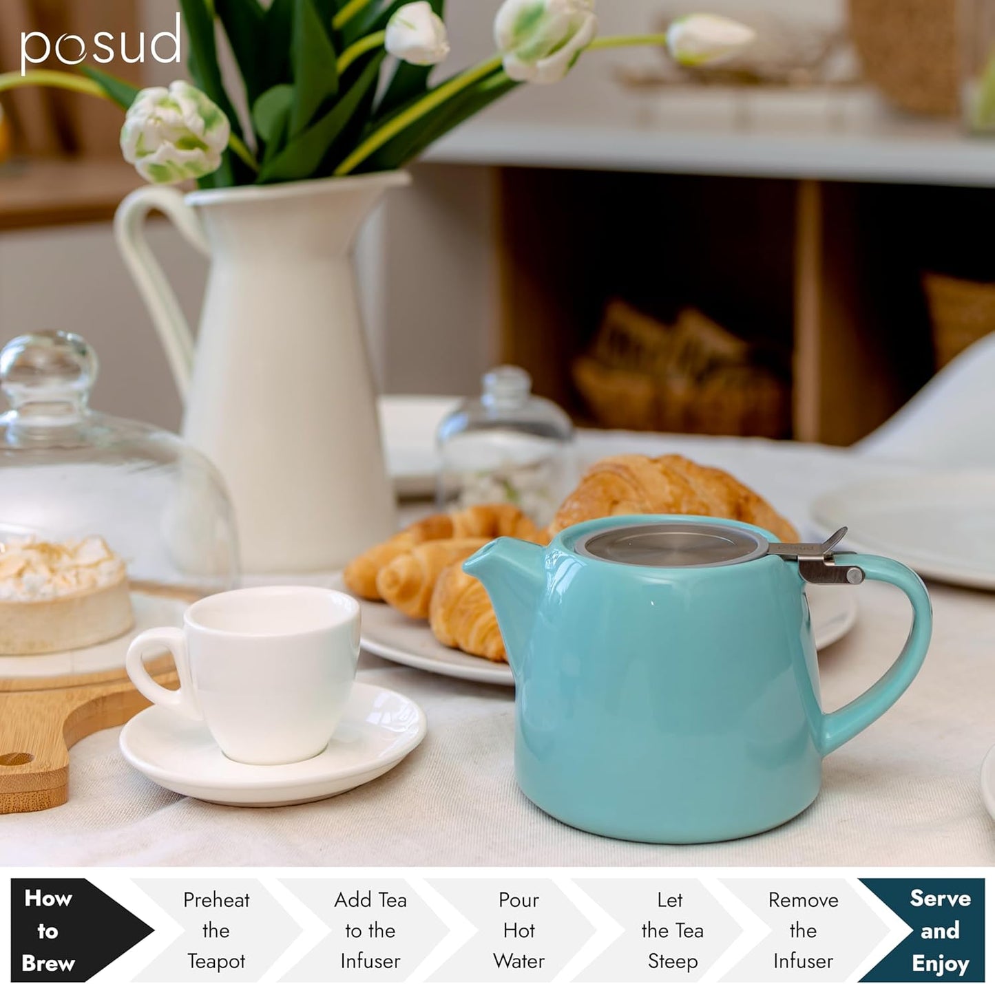 
                  
                    posud Ceramic Teapot with Infuser – Small Porcelain Loose Leaf Teapot for 2 – 550ml / 18.6 Oz Stump Tea Pot for 2 Cups with Strainer (Turquoise)
                  
                