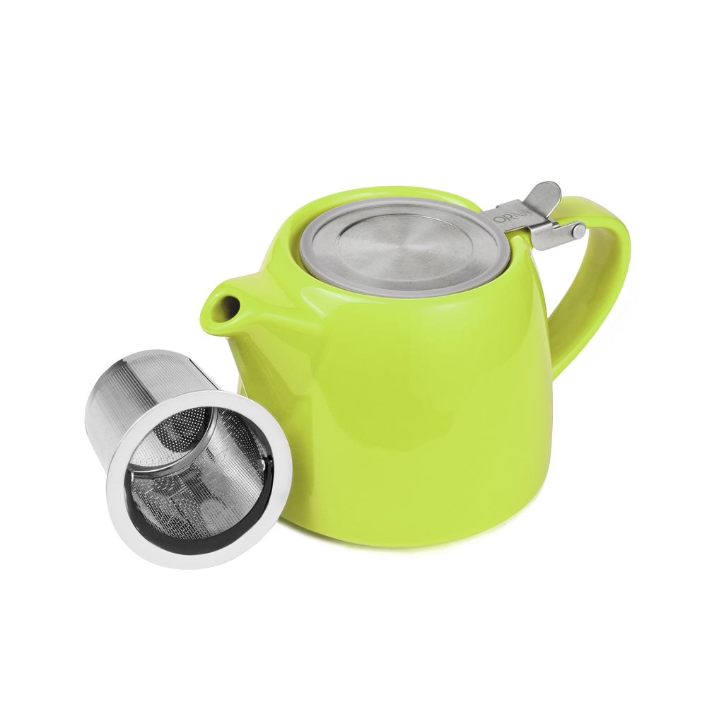 ORNA Ceramic Teapot with Basket Infuser and Stainless Steel Lid in Lime, 18.6 Oz (550ml)