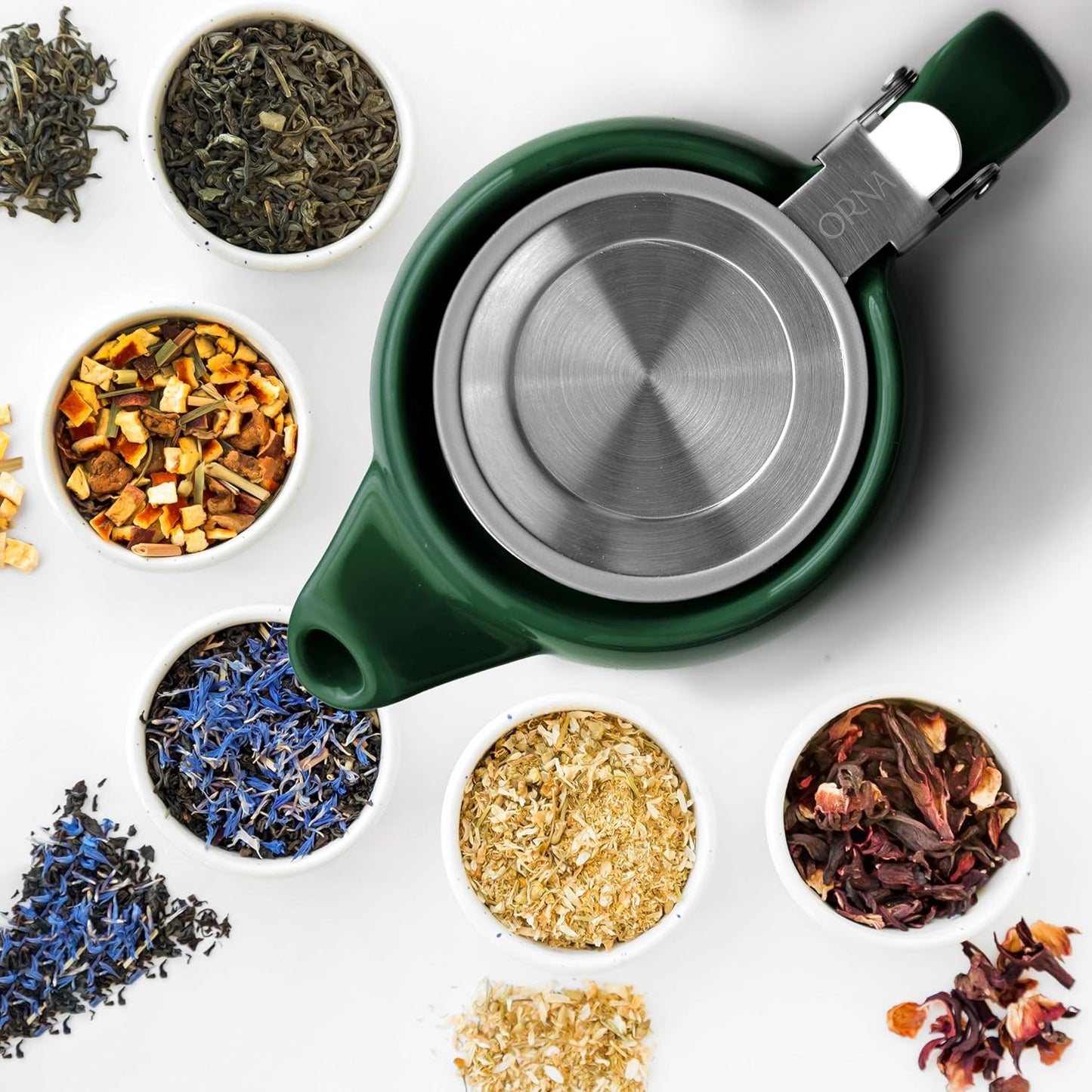 
                  
                    ORNA Ceramic Teapot with Basket Infuser and Stainless Steel Lid in Forest Green, 18.6 Oz (550ml)
                  
                