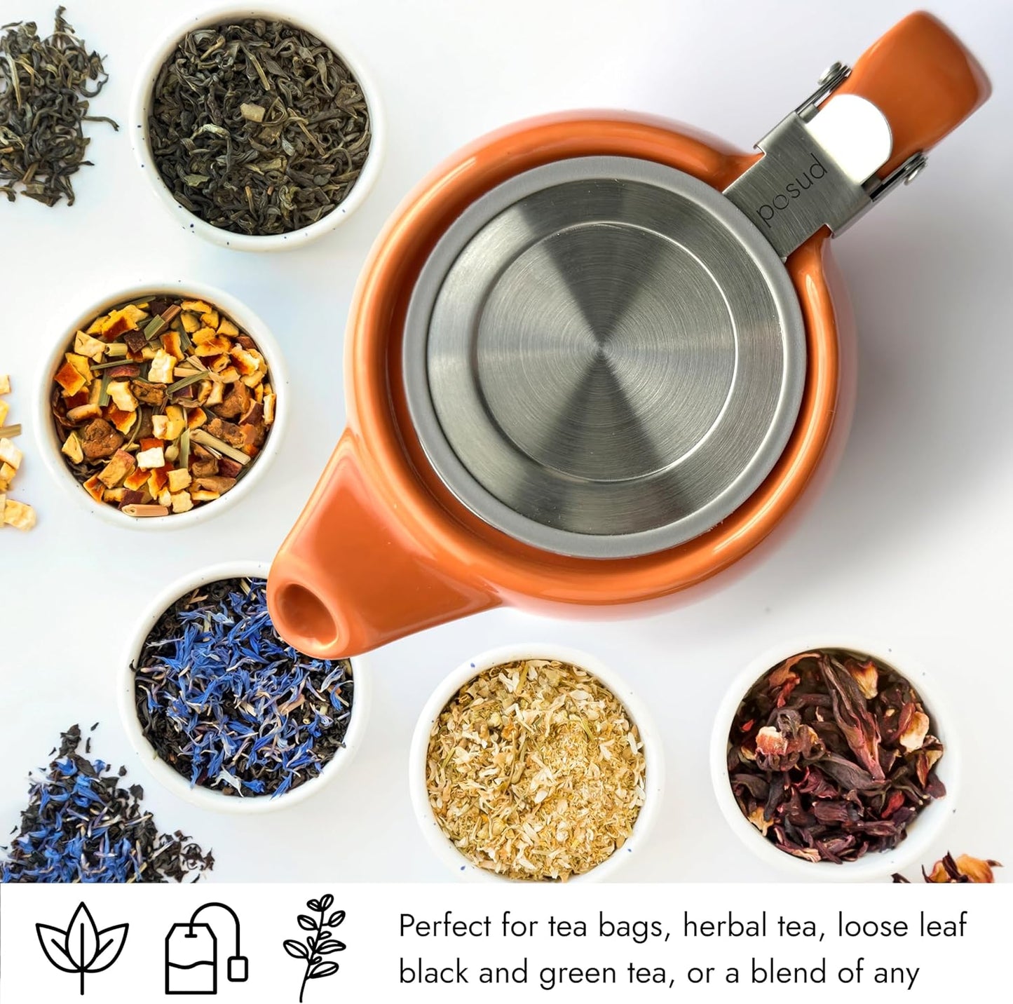 
                  
                    posud Ceramic Teapot with Infuser – Small Porcelain Loose Leaf Teapot for 2 – 550ml / 18.6 Oz Stump Tea Pot for 2 Cups with Strainer (Orange)
                  
                